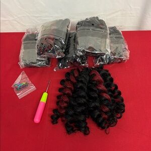Wand Curl Crochet Hair Jamaican Bounce 6 Packs Twist Braid Hair 8" black/red